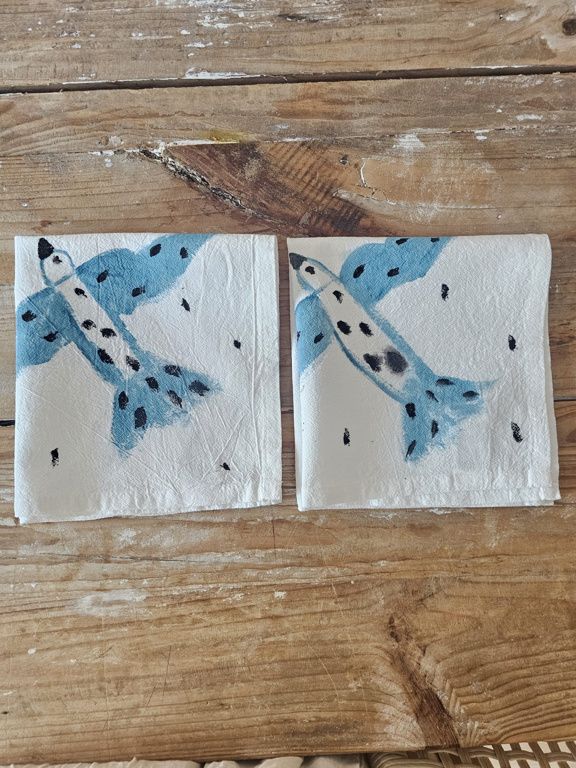 Set de 2 Servilletas de Algodón 100% Pintadas a Mano – Pajaros (40x40 cm)
