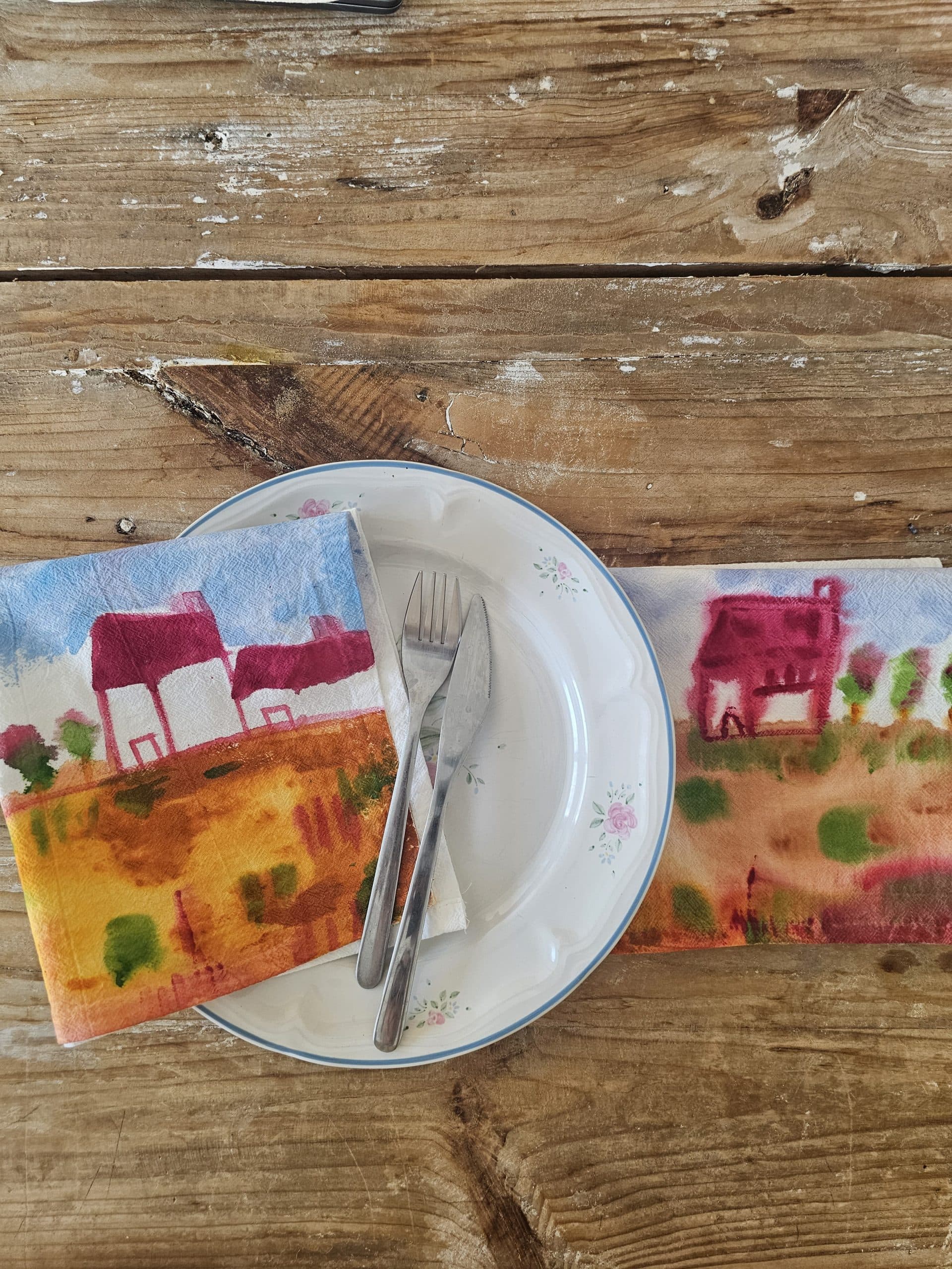 Set de 2 Servilletas de Algodón 100% Pintadas a Mano – Diseño Pueblo especial