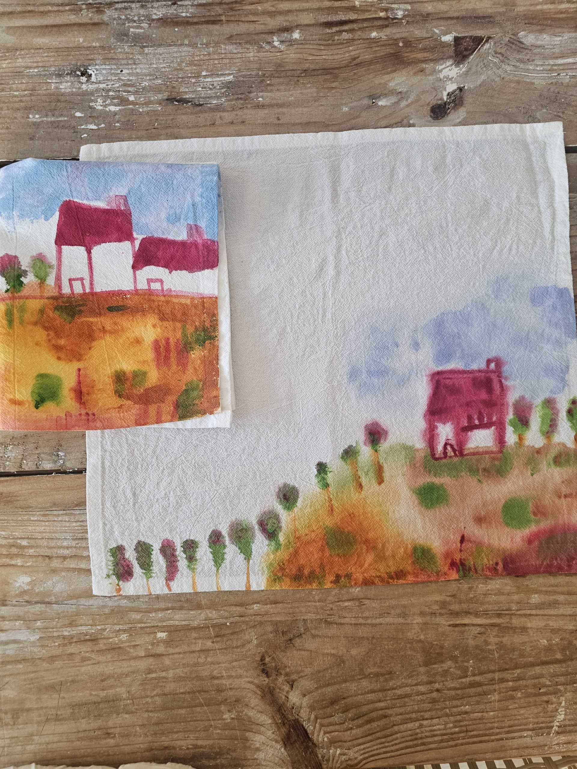 Set de 2 Servilletas de Algodón 100% Pintadas a Mano – Diseño Pueblo especial · 02