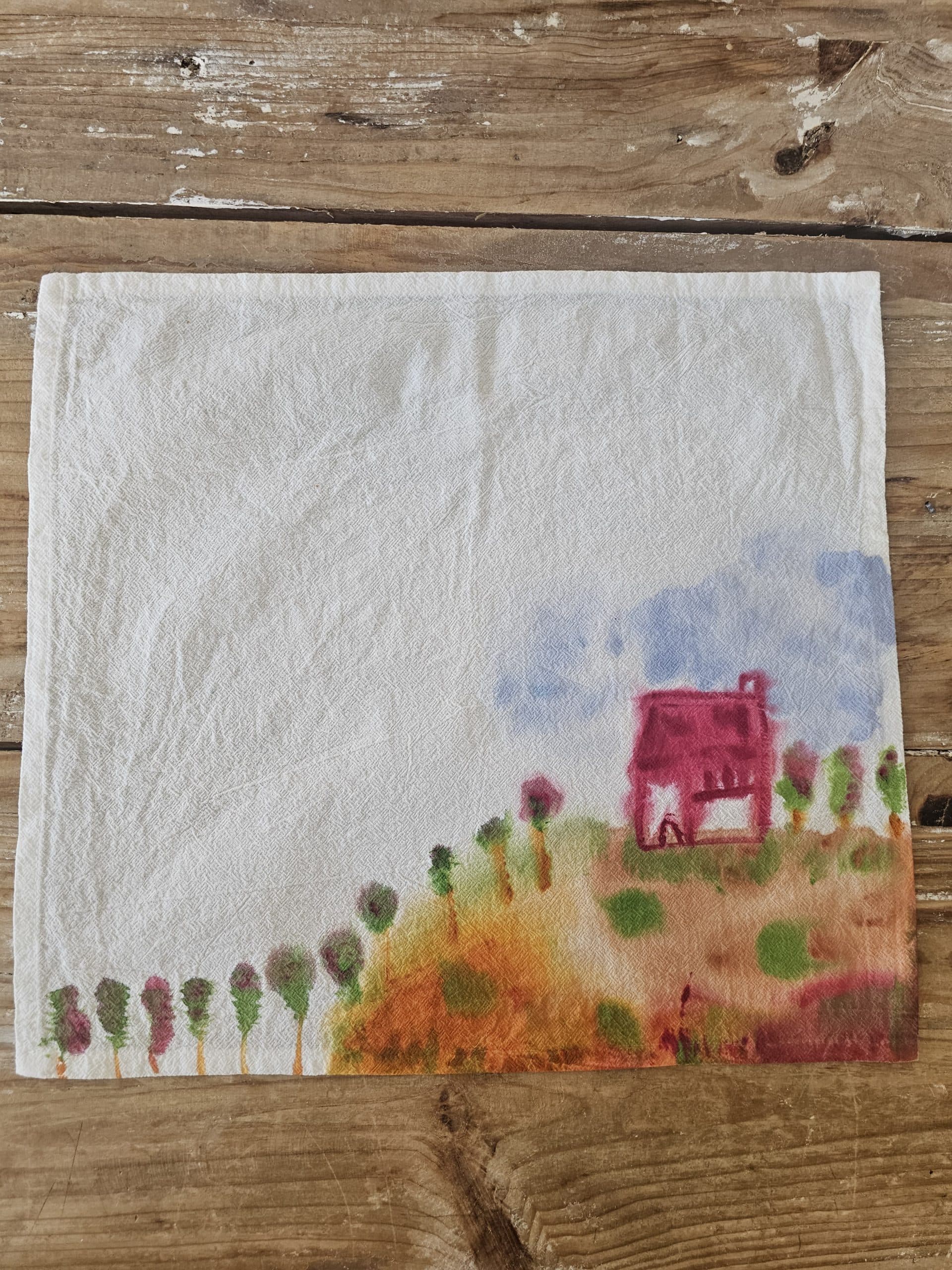 Set de 2 Servilletas de Algodón 100% Pintadas a Mano – Diseño Pueblo especial · 04